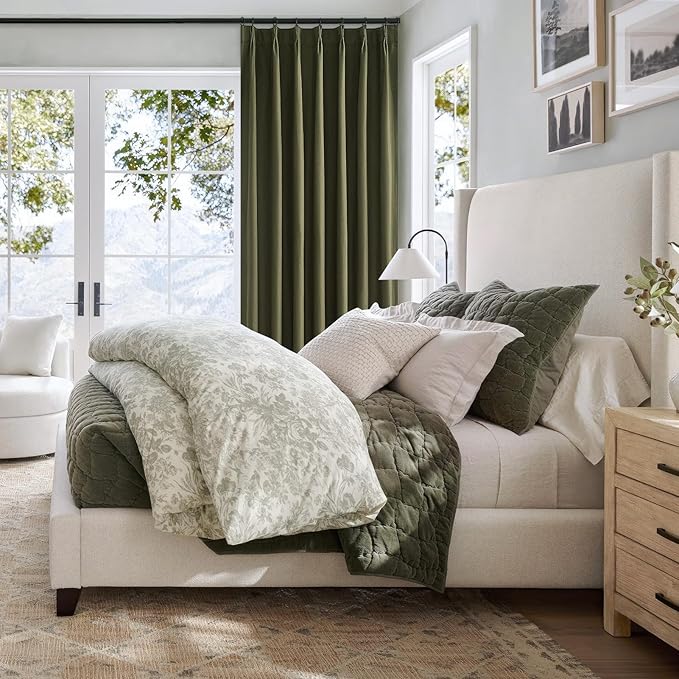 Topfinel 120 Inches Long Extra Long Olive Green Linen Curtains for Living Room,100 Percent Blackout Floor to Ceiling Pinched Pleated Boho Insulating Drapes 2 Panels for Track System,10 FT Bay Window