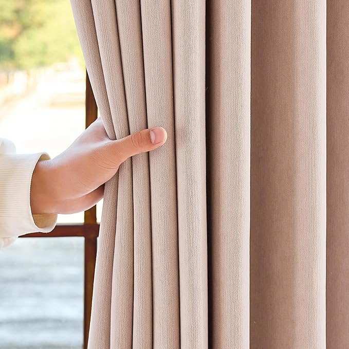 jinchan Chenille Blackout Curtains 96 Inches Long Light Pink Thermal Insulated Curtains for Living Room Bedroom 2 Panels Triple Weave Noise Reducing Nursery Drapes Girls Room Curtains 50x96 Inch