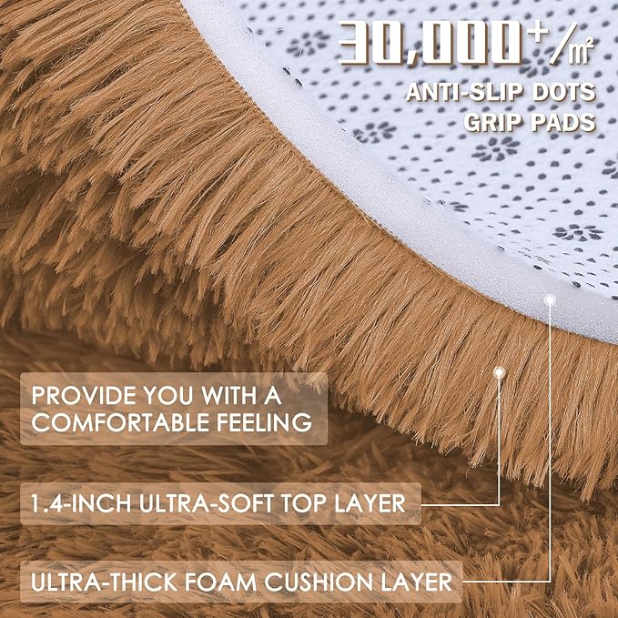 OLANLY 2x4 Machine Washable Runner Rugs for Hallway, Soft Fluffy Shaggy Bedside Rugs for Bedroom, Living Room, Indoor Floor Carpet for Kids Girls and Boys, Nursery Rooms, Home Decor Aesthetic, Khaki