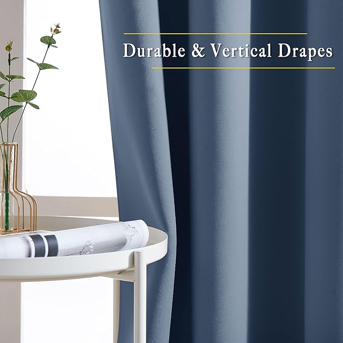 NICETOWN Stone Blue Curtain Panels - Home Decoration Thermal Insulated Solid Grommet Blackout Curtains/Drapes for Hall/Sliding Door (80" Wide by 108" Long, Stone Blue, Set of 2)