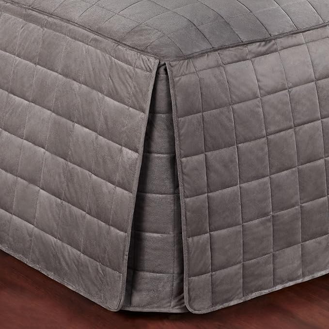 Touch of Class Camden Luxury Bedding | Neutral Charcoal Gray Color | Grande Fitted Bedspread | Faux Suede Box Quilted Design | Designed 3 Piece Set Includes Cal King Bedspread and 2 King Shams