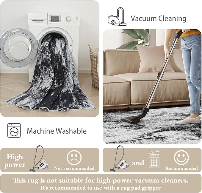2x3 Washable Area Rug for Entryway：Soft Traditional Printed Area Rug Non-Slip Kitchen Rugs Low-Pile Medallion Indoor Door Mat Small Farmhouse Carpet for Entrance Foyer Bedside Black White 2x3