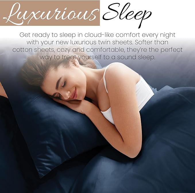Linen Market Bed Sheets for Twin Size Bed (Navy) - Sleep Better Than Ever with These Soft and Cooling Twin Sheets - Deep Pocket Fits 16" Thick Beds - 3 Piece Twin Sheet Set