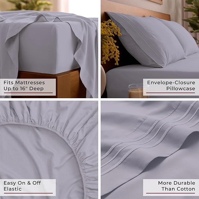 Mellanni California King Sheet Set - 6-Piece Iconic Collection Bedding, (Including 4 Pillowcases), 16-Inch Deep Pocket, Easy Care, Extra Soft, Cooling Sheets, Brushed Microfiber - Lavender