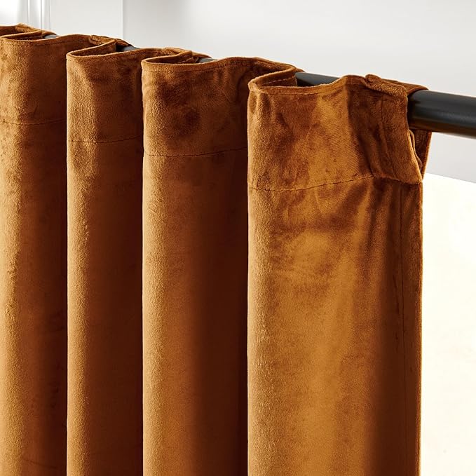 Lazzzy Gold Brown Velvet Curtains 108 Inches Long Blackout Thermal Insulated Room Darkening Lined Curtain Drapes Back Tab Window Treatments for Bedroom Living Room 2 Panels,52 x 108 Inch, Golden Brown