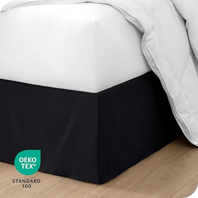 Bare Home Twin XL Bed Skirt - 15-Inch Tailored Drop Easy Fit - Bed Skirt for Twin Extra Long Beds - Center & Corner Pleats (Twin XL, Black)