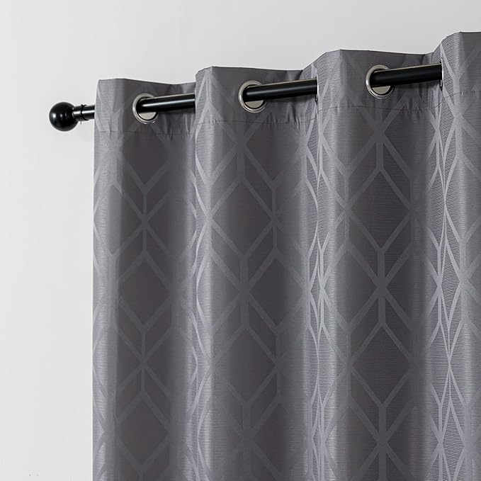 Amazon Basics Jacquard 2-Piece 100% Blackout Curtains, Living Room and Bedroom Drapes, Thermal Insulated Window Treatment, 42"x72", Grey