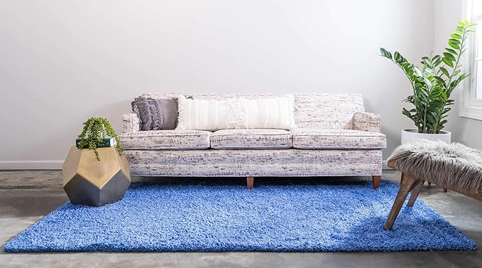 Unique Loom Solid Shag Collection Area Rug (7' 1" x 10' Rectangle, Periwinkle Blue)