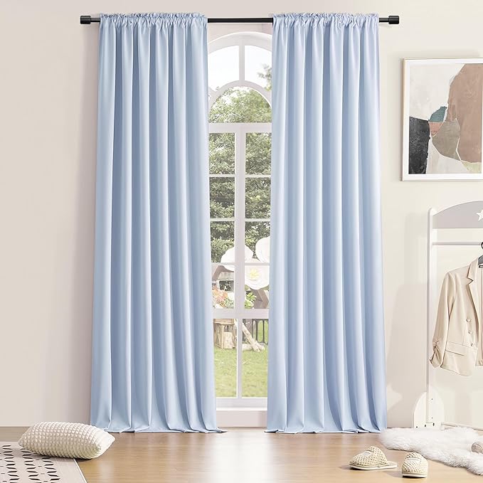 DONREN Extra Long 96 inches Length Curtains for Patio Door - Light Blue Room Darkening Thermal Insulated Curtain Panels (2 Pieces,52 inches Wide)