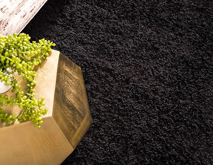 Unique Loom Solid Shag Collection Area Rug (8' x 11' Rectangle, Jet Black)