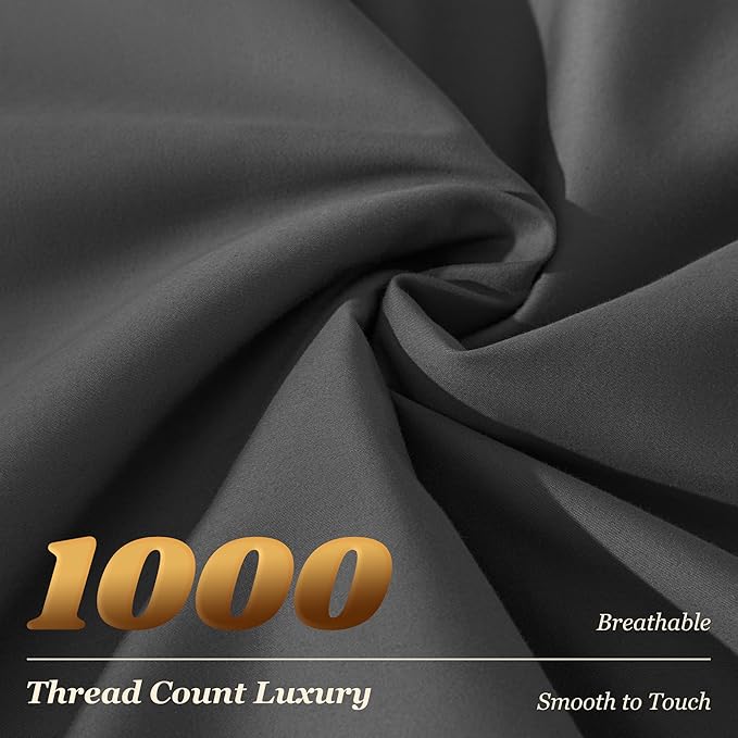 LBRO2M 1000 Thread Count 100% Cotton Sheets Set,King Size Bed Sheet 4 Piece Sets,Long Staple,16 Inches Deep Pocket,All Season,Bedding Super Soft Comforterble Breathable,Sateen Weave(Black)