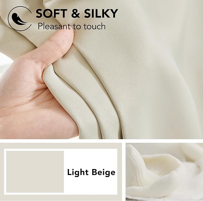Deconovo Blackout Curtains Back Tab and Rod Pocket Thermal Insulated Room Darkening Curtains for Living Room 52Wx108L Inch Light Beige 2 Panels