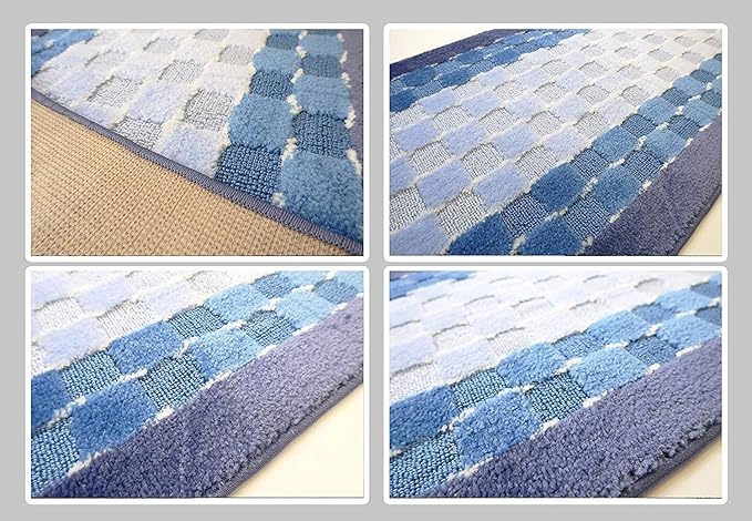 Custom Length Hallway Runner Rug,Slip Resistant,Checkered Blue, 26 Inch X 23 feet, Sold and Priced Per Foot