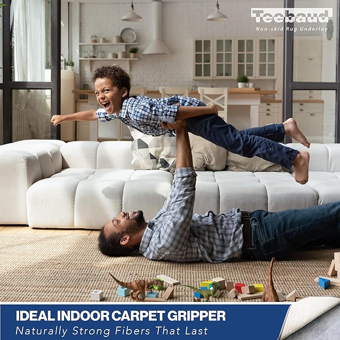 3' x 14' Non-Slip Rug Pad, Reversible Gripper, Non Skid Pads for Hardwood, Vinyl, Tile, Laminate Floors, Keep Area Rugs Secure, Natural Materials Safe for Indoor Flooring, ¼” Thick