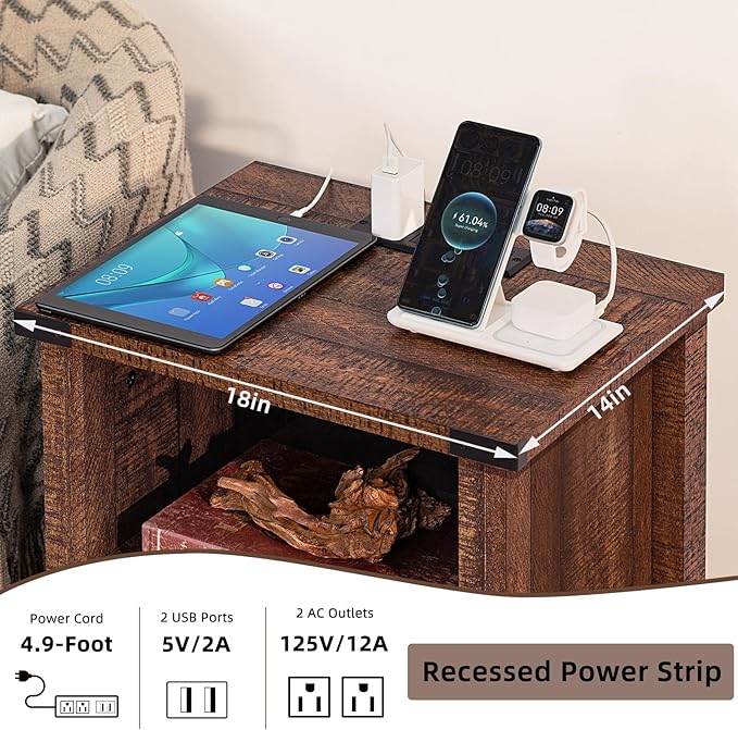 Joaxswe Night Stand Set of 2, 18 Inch Farmhouse Nightstand with with Charging Station and USB Port, Rustic Wood Bedside Table with Magnetic Door, Bed Side Tables for Bedroom, Reclaimed Barnwood