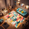 Machine Washable 5' x 7' Bohemian-Style Area Rug, Pink Floor mat, Suitable for bedrooms, Girls' Room Bedside, Living Room, Dining Room, Office, Non-Slip Low-Pile Printed Modern Floral Carpet