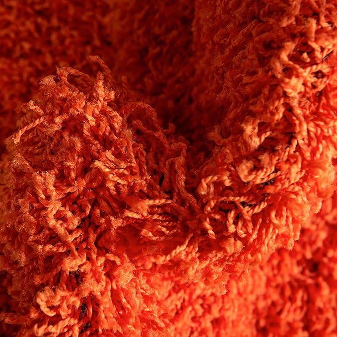 Unique Loom Solid Shag Collection Area Rug (4' 1" Round, Tiger Orange)