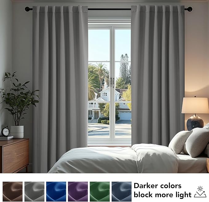 Deconovo Blackout Curtains, Thermal Insulated, W52 x L45 2 Panels, Back Tab, Machine Washable, Room-Darkening Drapes for Bedroom/Living Room Light Grey