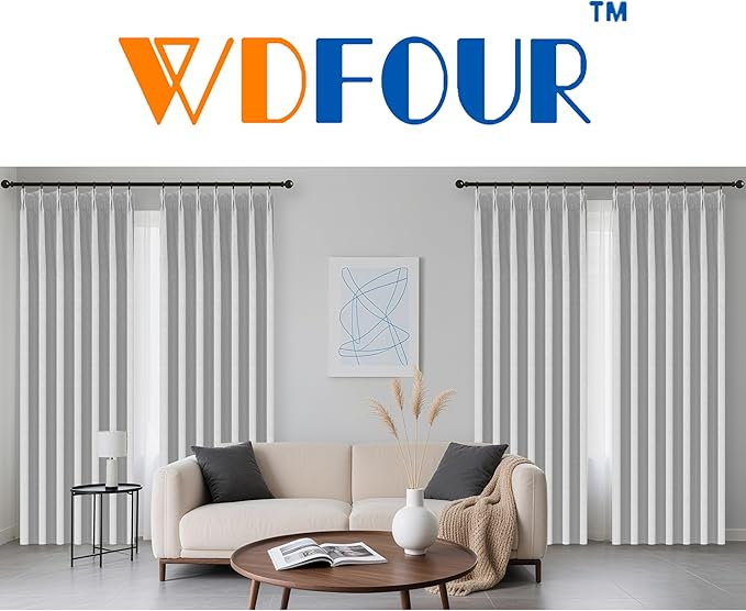 WdFour 42x72 Inch Blackout Curtains - Thermal Insulated Pinch Pleated Drapes, 100% Light Blocking, Extra Long Back Tab Panels for Bedroom & Living Room, Pack of 2 (Greyish White)