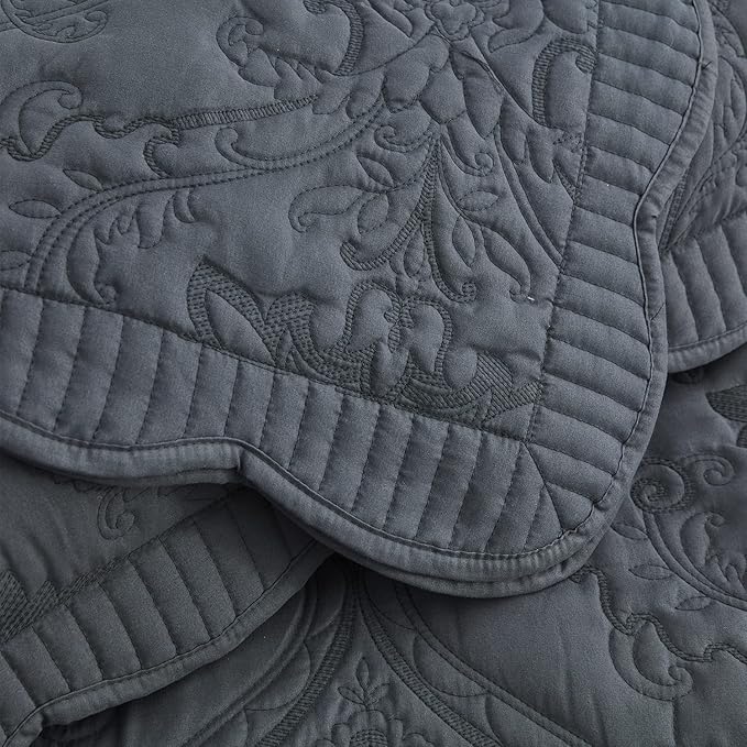 CHIXIN Microfiber King Pillow Shams Set of 2 - Quilted Decorative Pillow Covers - Dark Grey - Size (20" x 36")