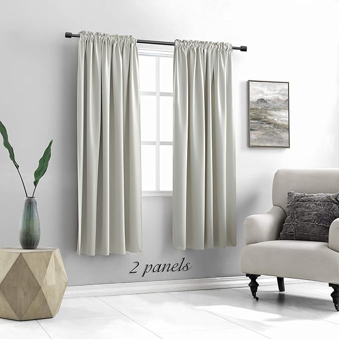 DONREN Light Grey Blackout Curtains for Bedroom -Thermal Insulated Window Treatment Rod Pocket Curtain Drapes (52 W X 72 L,Set of 2 Panels)
