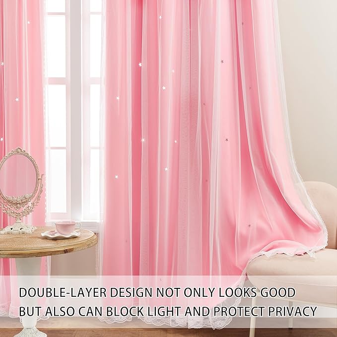 XiDi Pink Blackout Curtains, Room Darkening Curtains for Girls Bedroom, Kids Room, Hot Pink Decor, 1 Panel Set