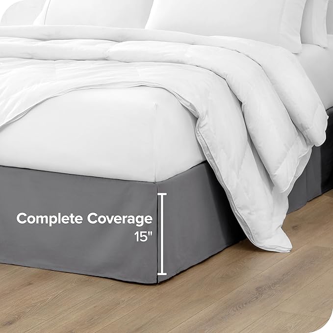 Bare Home California King 15-Inch Tailored Drop Easy Fit - Bed Skirt for Cal King Beds - Center & Corner Pleats (Grey)