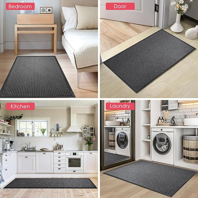 Kuyal Front Door Mat, 3'*4' Door Mat for Inside Outside Entrance,Waterproof Welcome Mats with Non-Slip Backing, Indoor Outdoor Entryway, Commercial Floor Mats, Durable & Easy to Clean, Dark Gray