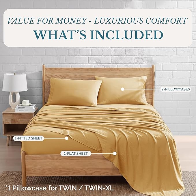 Casa Platino King Sheet Set – 4 Piece Pre-Washed Ultra Soft Bed Sheets, Brushed Microfiber Cooling Fabric, Cozy Fit for King Bed, Deep Pocket Fitted Sheet Set, Long-Lasting Hotel Quality - Cocoon