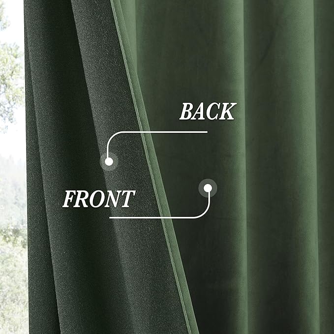 RYB HOME Elegant Green Velvet Curtains 84 inches Long, Light Blocking, Thermal Insulated, Stylish Back Tab Velvet Drapes for Cozy Home Aesthetics, 52" W x L96 L, 2 Panels Set