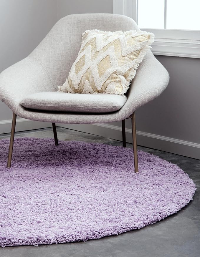 Unique Loom Solid Shag Collection Area Rug (3' 3" Round, Lilac)