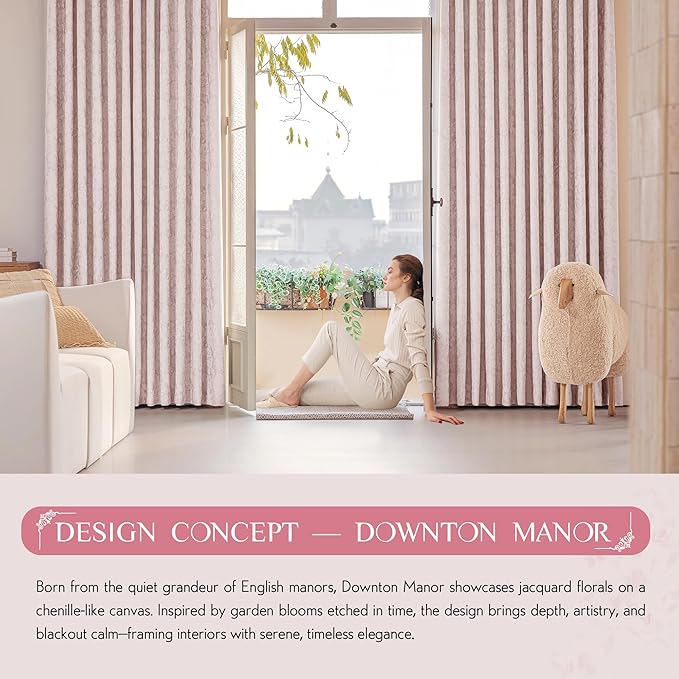 Beauoop Pink Floral Jacquard Blackout Curtains 72 Inches Long 2 Panels for Girls Bedroom Living Room Chenille Flower Room Darkening Thermal Insulated Soundproof Rod Pocket Back Tab Window Drapes 52x72