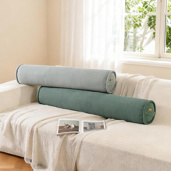 Long Bolster Pillow for Bed – Soft Corduroy Body Pillow for Adults, Ergonomic Full-Length Support for Better Sleep,59 x 7.87 Inches,Peacock Blue