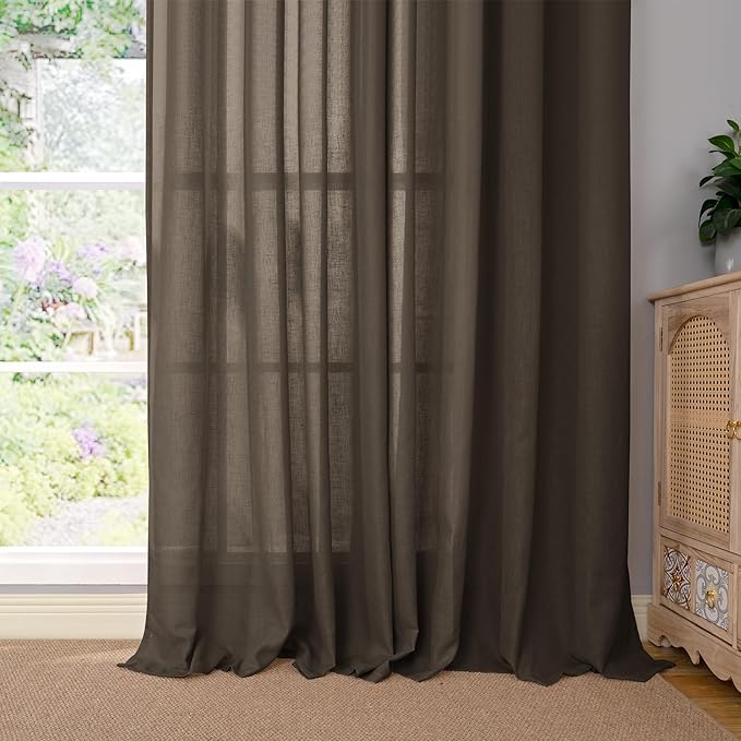 YoungsTex Chocolate Brown Linen Curtains for Living Room 84 Inches Length 2 Panels, Light Filtering Drapes with Grommet Privacy for Dining Bedroom, 52 X 84 Inch
