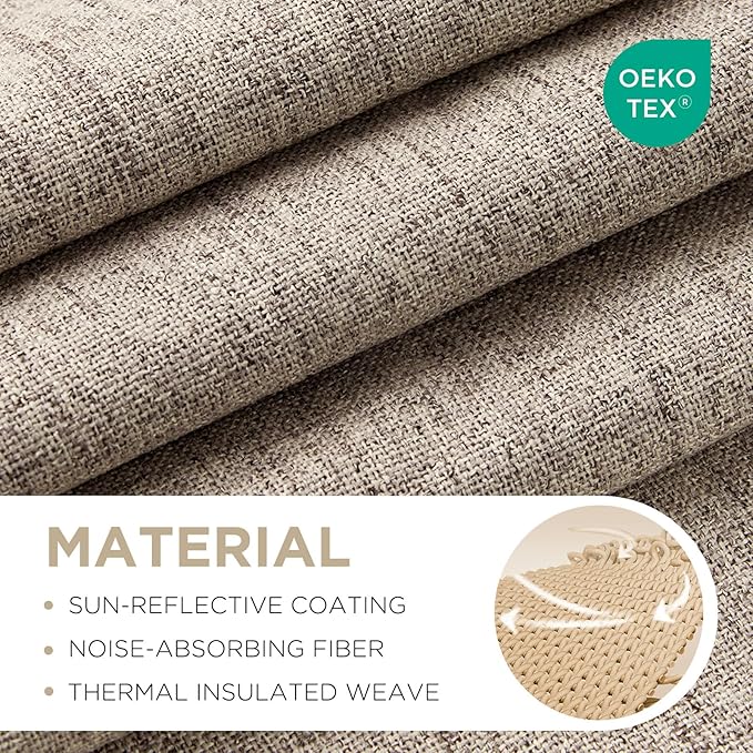 Joydeco 100% Blackout Curtains for Bedroom，Natural Linen Curtains, Thermal Insulated Linen Light Blocking Drapes, Rod Pocket & Back Tabs, Darkening Privacy for Living Room, 52" W x 96" L (Pack of 2)