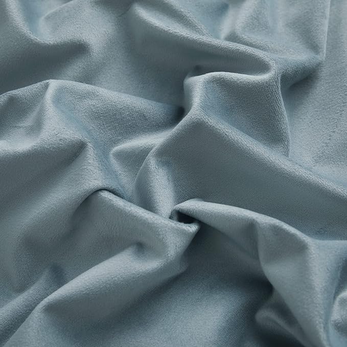 RYB HOME Blue Velvet Curtains 84 inches- Blackout Curtains for Living Room, Thermal Insulated Noise Reducing Panels Soft Luxury Window Decor for Bedroom, Stone Blue, W52 x L84 inches, 2 Panels