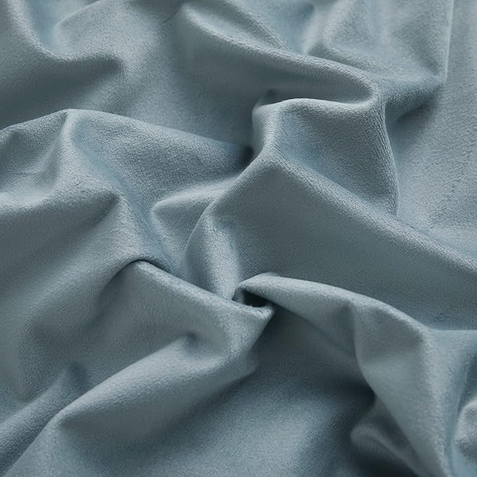 RYB Home Blue Velvet Curtains 96 inches - Room Darkening Curtains for Bedroom, Back Tab Thermal Insulated Light Block Window Drapes, Width 62 x Length 96 inch, Stone Blue, 2 Panels