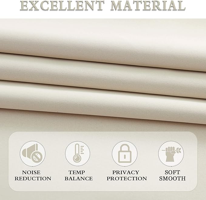 DONREN Thermal Room Darkening Draperies Window Curtain Panels - Easy Care Solid Rod Pocket Curtains for Dining Room (52 W x 96 L,2 Panels,Cream Beige)
