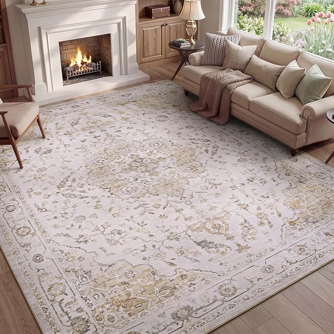PADOOR 6X9 Area Rug,Rugs for Living Room,Soft Beige Rugs for Bedroom,Machine Washable Rug Non Slip Carpet for Dining Room Living Room Bedside Office