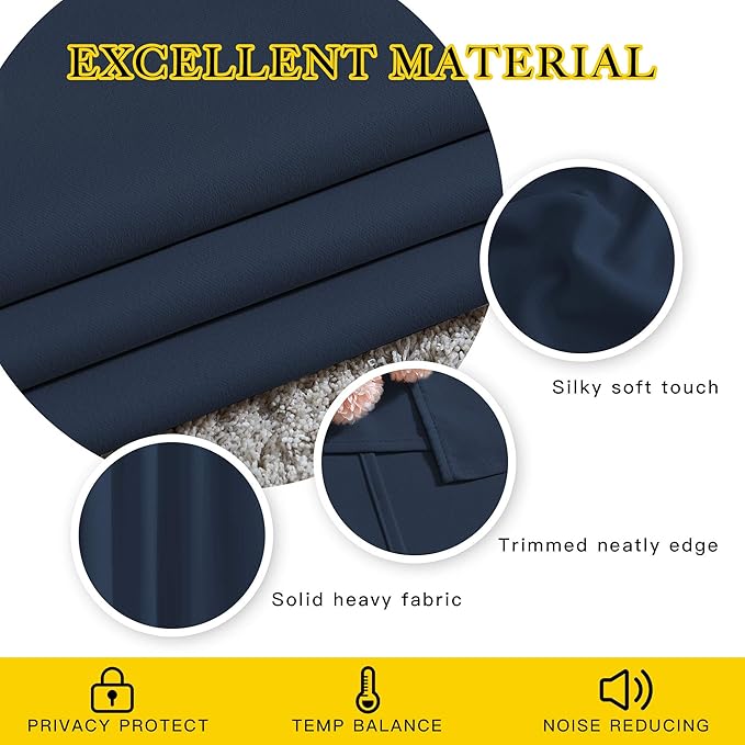 NICETOWN Blackout Living Room Curtains 102 inches Long - Grommet Thermal Insulated Window Drapes Room Divider Blinds Sound Reducing (W66 x L102, Navy, 2 Pieces)