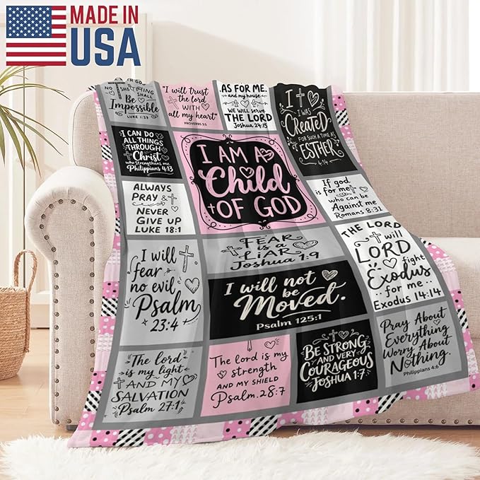 Christian Gift for Women, Inspirational Throw Blanket for Couch, Soft Lightweight Flannel Blanket, 50"x 60" Thoughts and Prayers Blankets for Bedroom Sofa Living Room Decoration