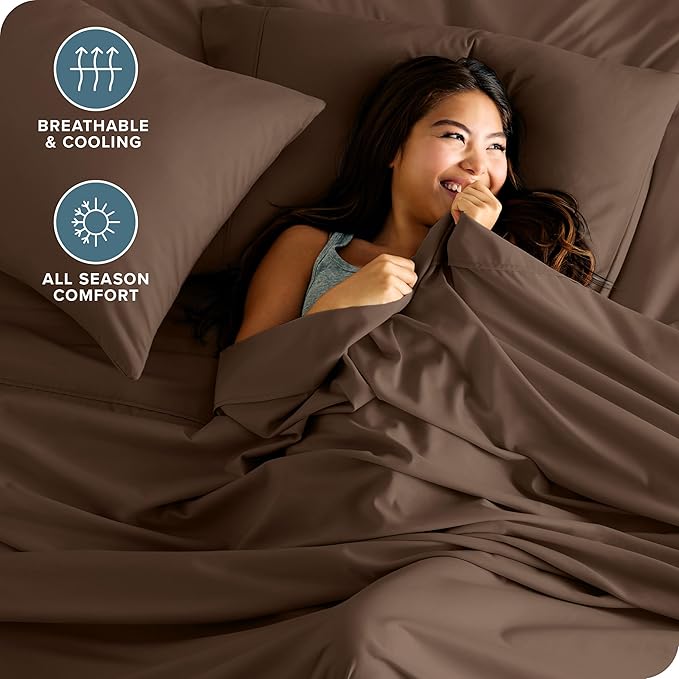 Bare Home Hotel Luxury Twin XL Sheet Set, Extra Soft - 4 Piece Set - Deep Pockets - Easy Fit - Cooling & Breathable - Wrinkle, Fade, Stain Resistant - Includes 2 Pillowcases (Twin XL, Cocoa)