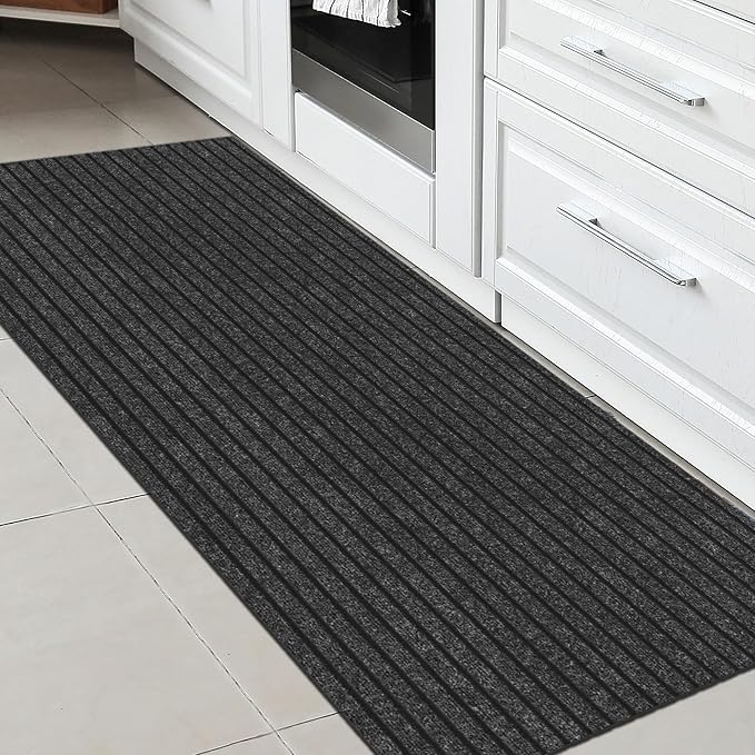 Ottomanson 2' x 5' Hallway Runner with Scraper Pile Extra Durable Non-Slip Rug Mat for Indoor & Outdoor Use - Ideal for Kitchen, Entryway, Patio & Garage - High-Traffic Carpet, Black