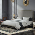 Full Size Bed Frame with Headboard, 56" Upholstered Platform Bed with Nailhead Trim, Soft Boucle Fabric, No Box Spring Needed, Easy Assembly, Grey