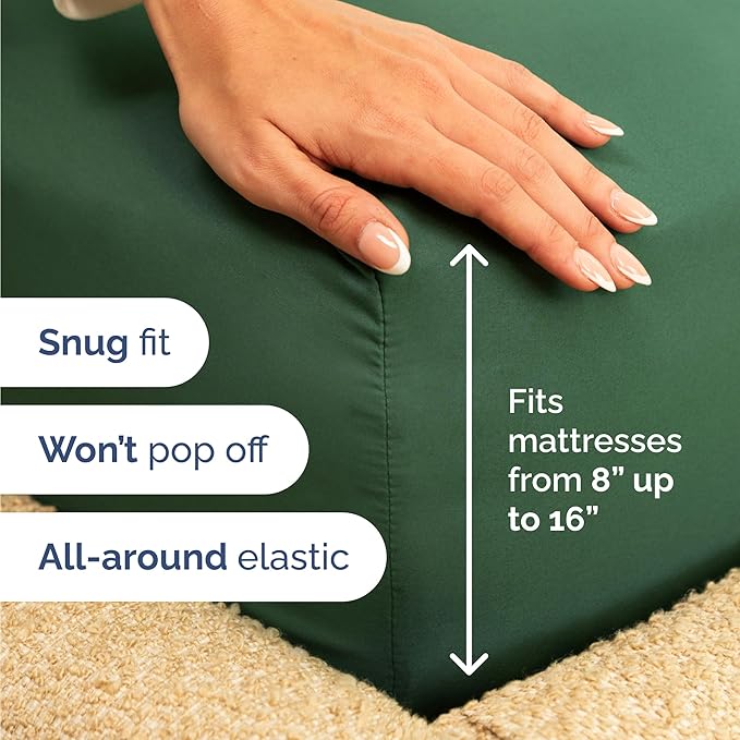 Twin 4 Piece Sheet Set - Cooling, Comfy & Breathable - Hotel Luxury Bedding, Includes Fitted Sheet for Women, Men, Kids and Teens - 1 Flat, 1 Fitted Sheet, 2 Pillowcases with Deep Pockets - Emerald