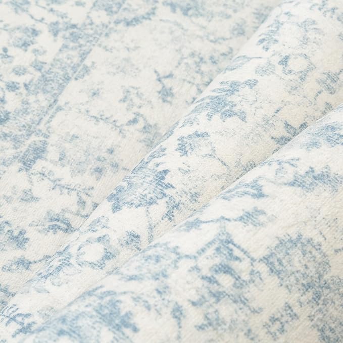 3x8 Blue Runner Rug Hallway Non Slip Kitchen Vintage Distressed Long Carpet Indoor Machine Washable Retro Floral Bedroom Accent Throw Rug for Office Laundry Bathroom Dining Living Room