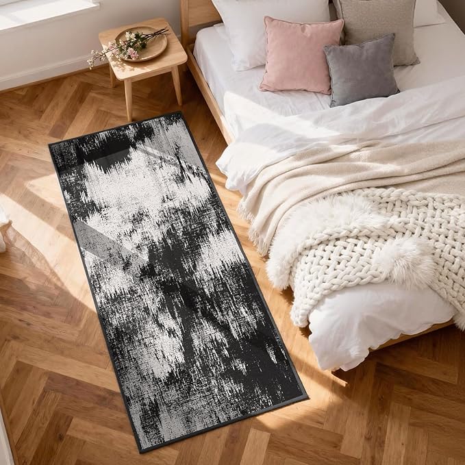 2x3 Washable Area Rug for Entryway：Soft Traditional Printed Area Rug Non-Slip Kitchen Rugs Low-Pile Medallion Indoor Door Mat Small Farmhouse Carpet for Entrance Foyer Bedside Black White 2x3