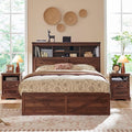ACCOHOHO Queen Bed Frame with 52" Tall Headboard and 4 Drawers,LED Light,Charging Station,Solid Wood Slats Support,No Box Spring Needed,Brown