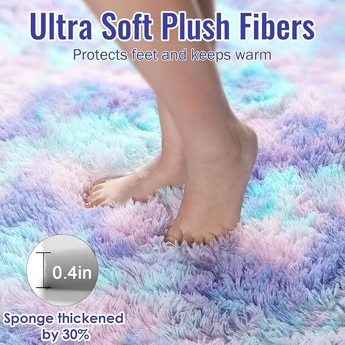 PAGISOFE Plush Rainbow Rugs for Bedroom Girls, 6x9 Soft Purple Shag Washable Area Rugs for Livingroom, Girls Room, Nursery, Classroom, Home Decor, Fluffy Fuzzy Carpet Mermaid Kawaii Pink Rugs