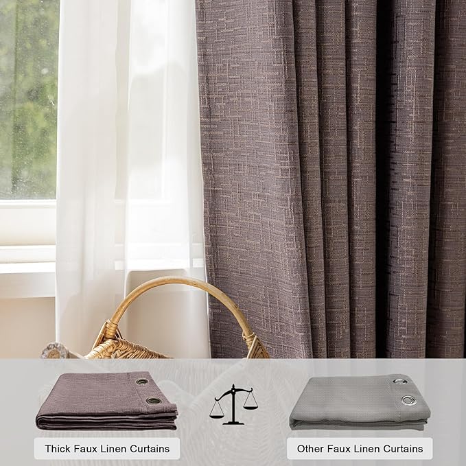 Jacquard Linen Curtains 63 inch Length 2 Panels Thick Faux Linen Blended Window Drapes Burlap Textured Curtains with Grommet for Living Room Bedroom Farmhouse (42x63 Fashion Purple) Natural